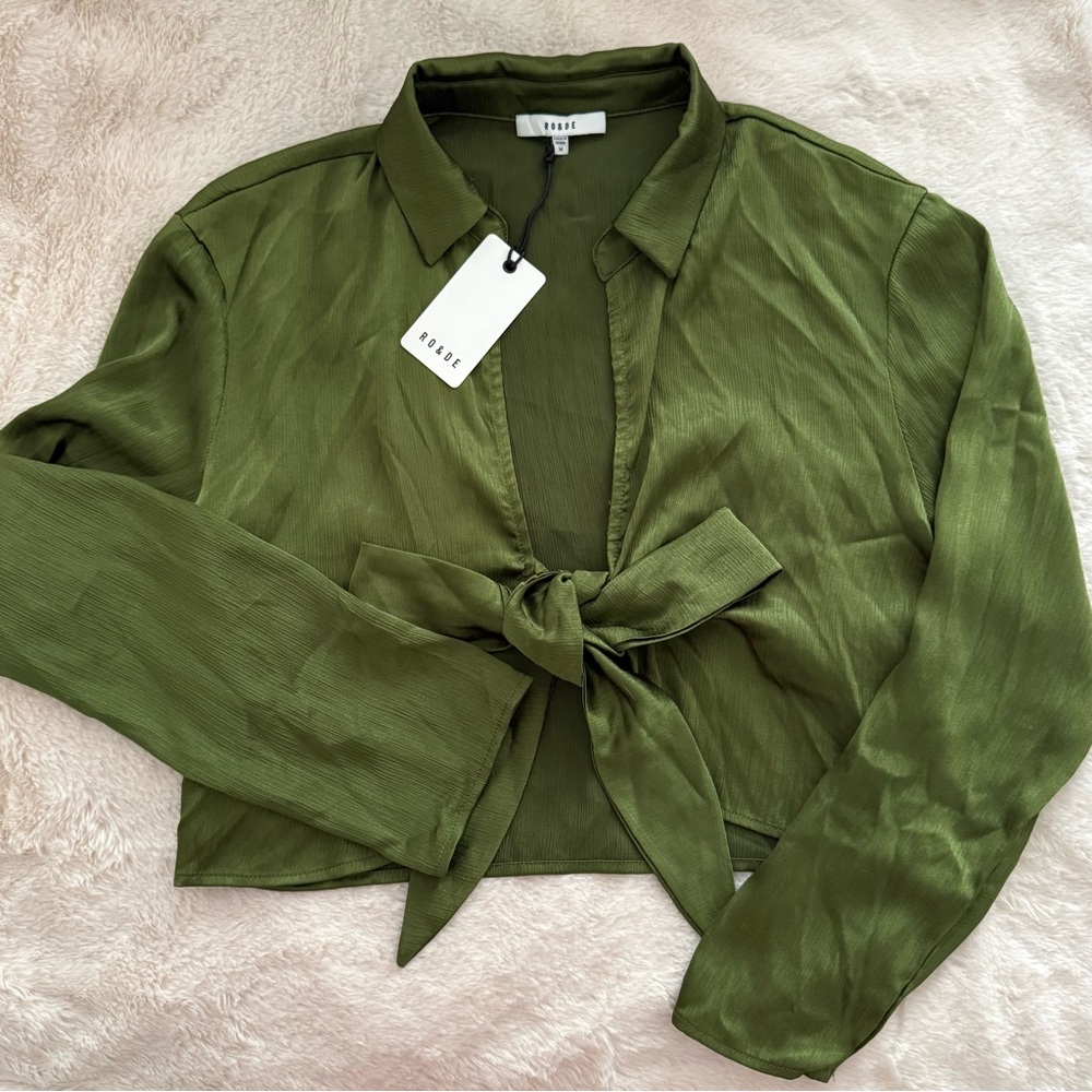 Ro & De Olive Green Tie-Front Top